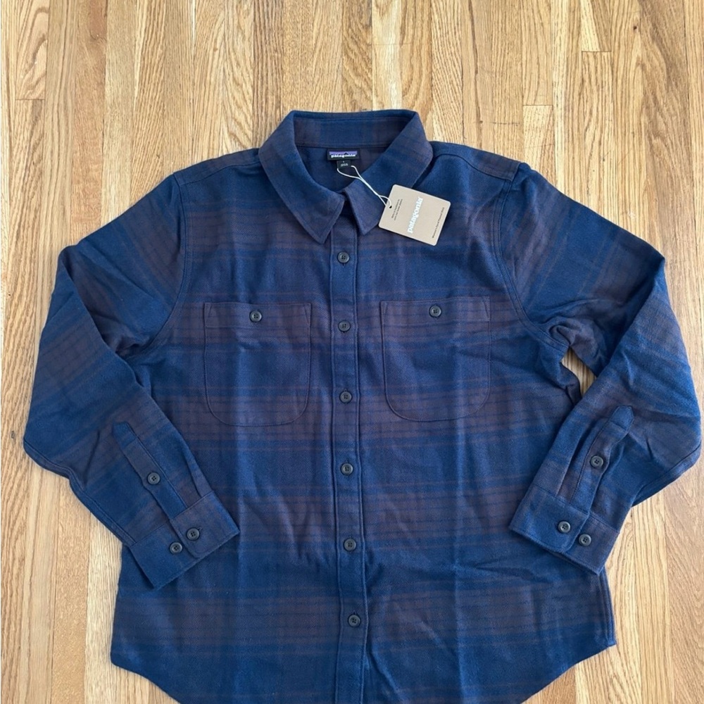 Patagonia Fjord Flannel Shirt Womens NWT Cascade/Tidepool Blue Large